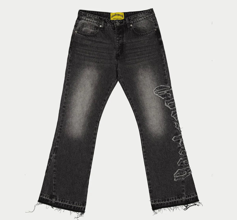 Godspeed OG Logo Stitched Flared Jeans Grey