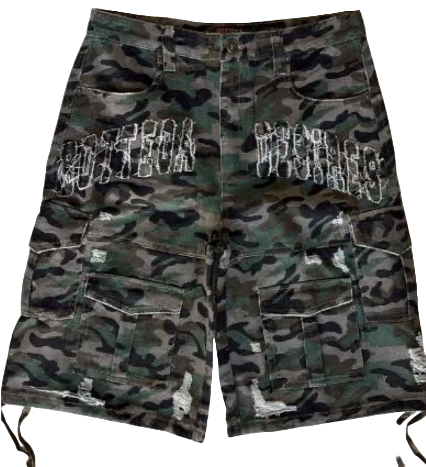 Bottega Desires Camo Cargo Shorts