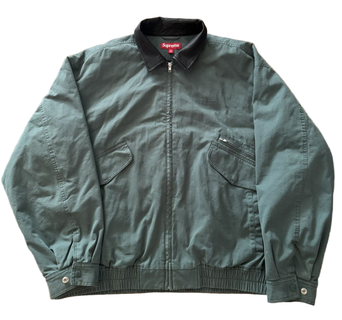 Supreme Leather Collar Utility Jacket Sage Green FW23