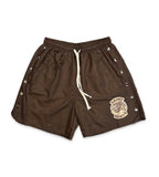 Saint Vanity Nylon Logo Button Shorts Brown