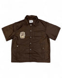 Saint Vanity Nylon Logo Button Up Shirt Brown