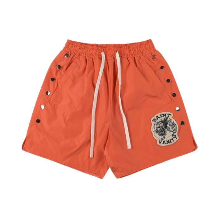 Saint Vanity Nylon Logo Button Shorts Orange