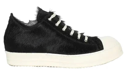 RICK OWENS SCARPE IN PELLICCIA CALF HAIR SNEAKERS BLACK AND WHITE
