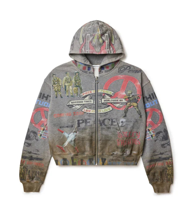 Vale Grey Peace Zip Up Hoodie