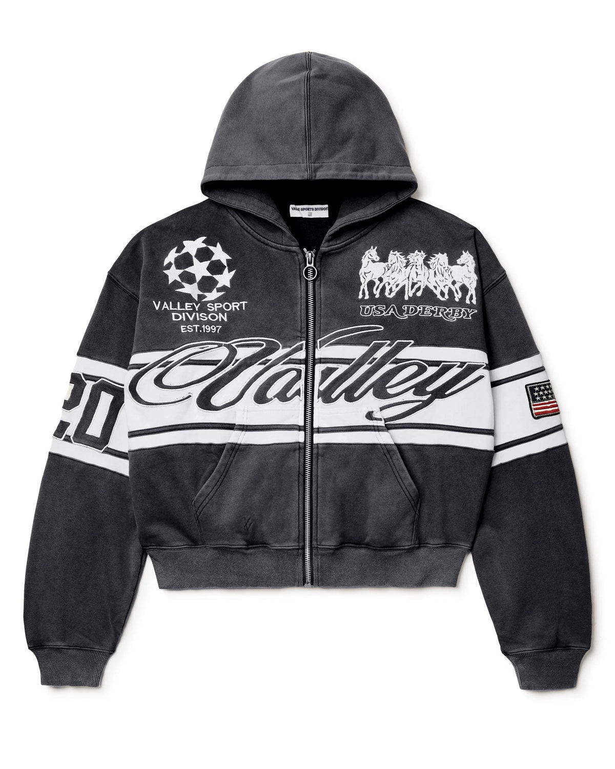 Vale BLACK CURSIVE ZIP UP HOODIE