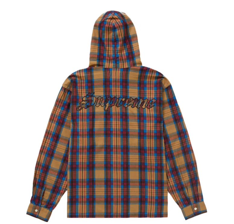 Supreme Printed Hooded Flannel Shirt Tan