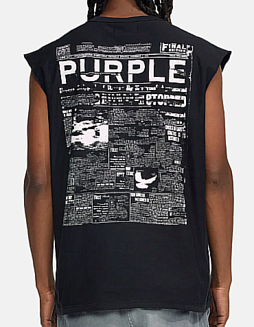 Purple Brand News Print Black Tee