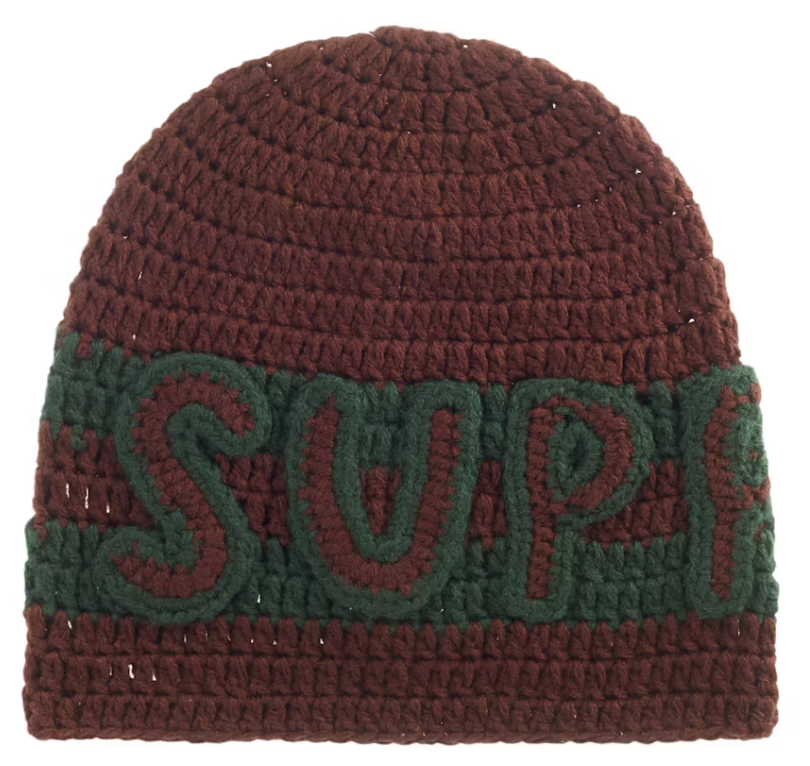Supreme Crochet Logo Beanie Brown
