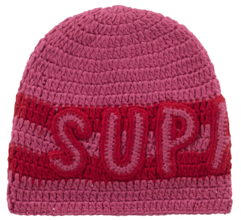 Supreme Crochet Logo Beanie Pink
