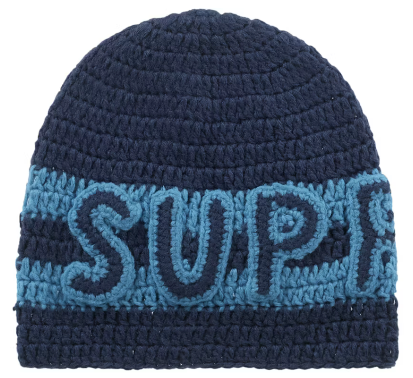 Supreme Crochet Logo Beanie Navy