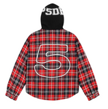 HOODED ZIP FLANNEL SHIRT JACKET "RED PLAID"