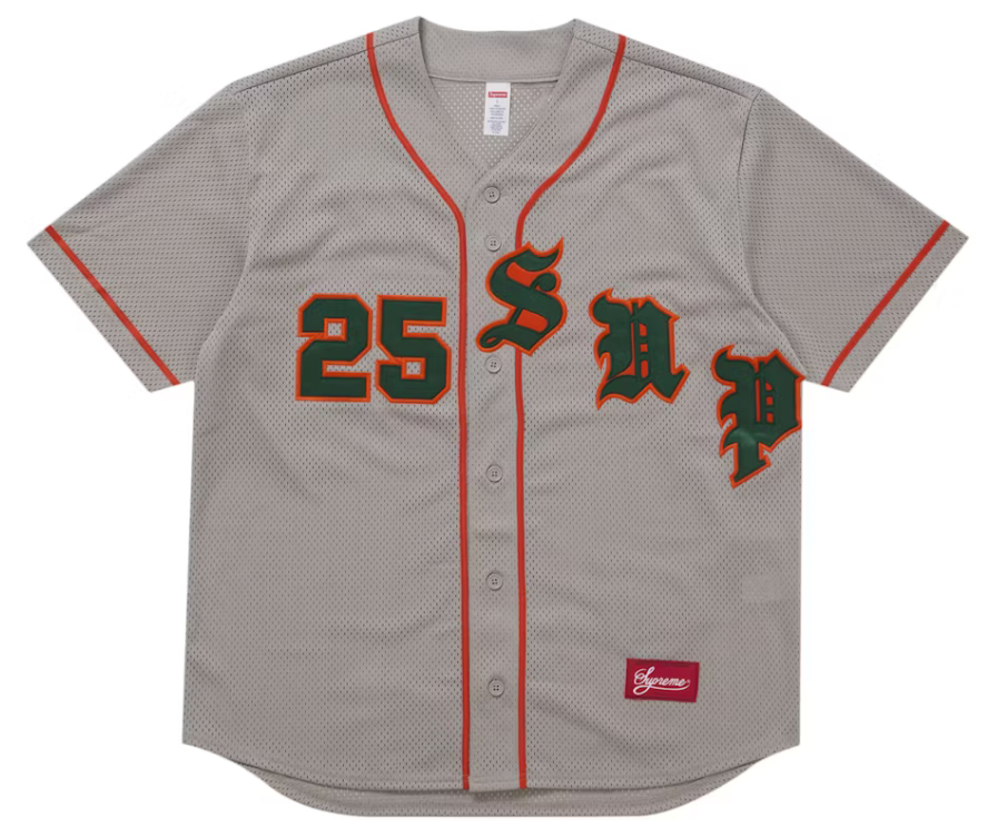 Supreme Old English Baseball Jersey Grey
