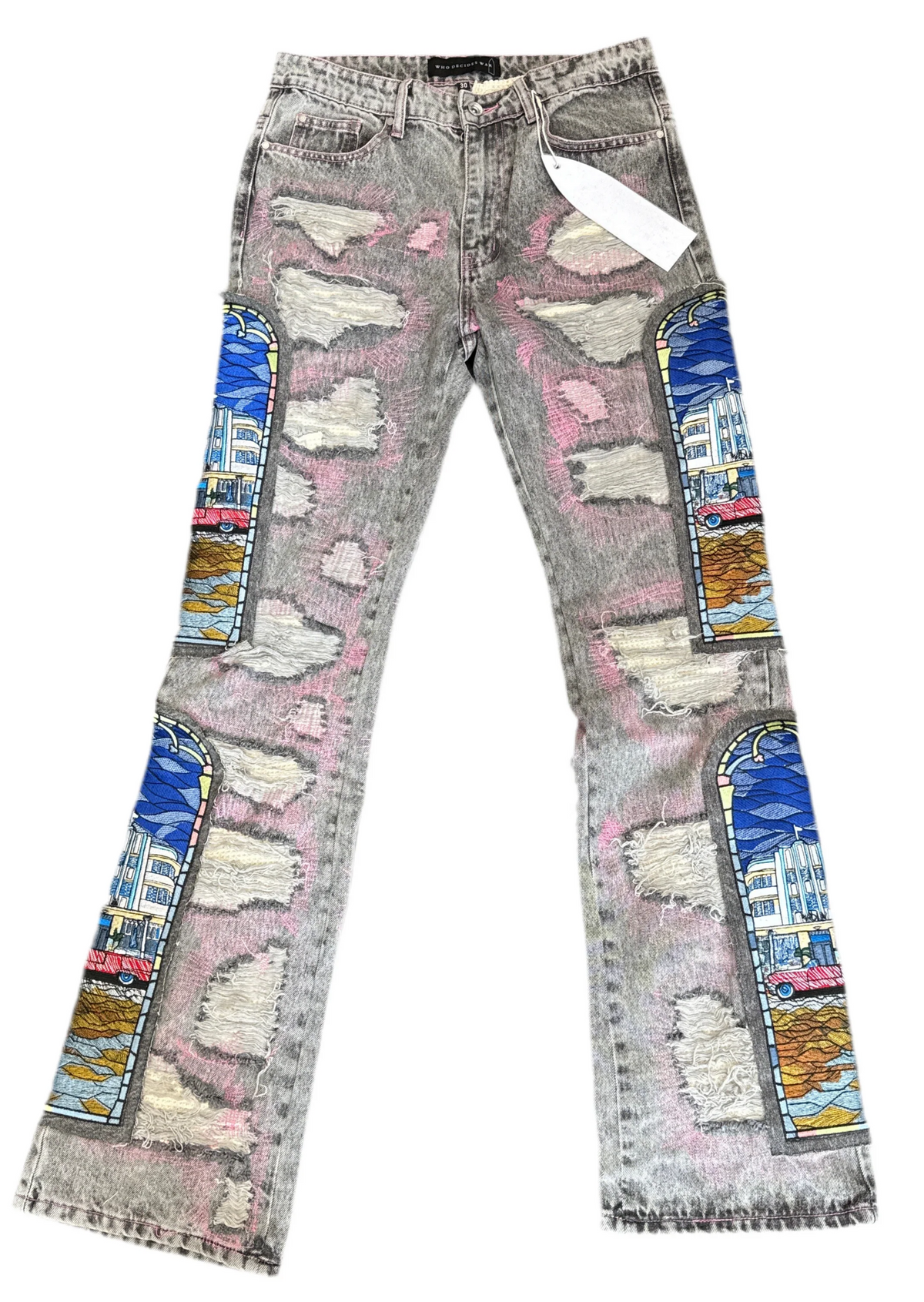 Who Decides War WDW x POTN Stained Glass Denim Jeans- Vintage Grey