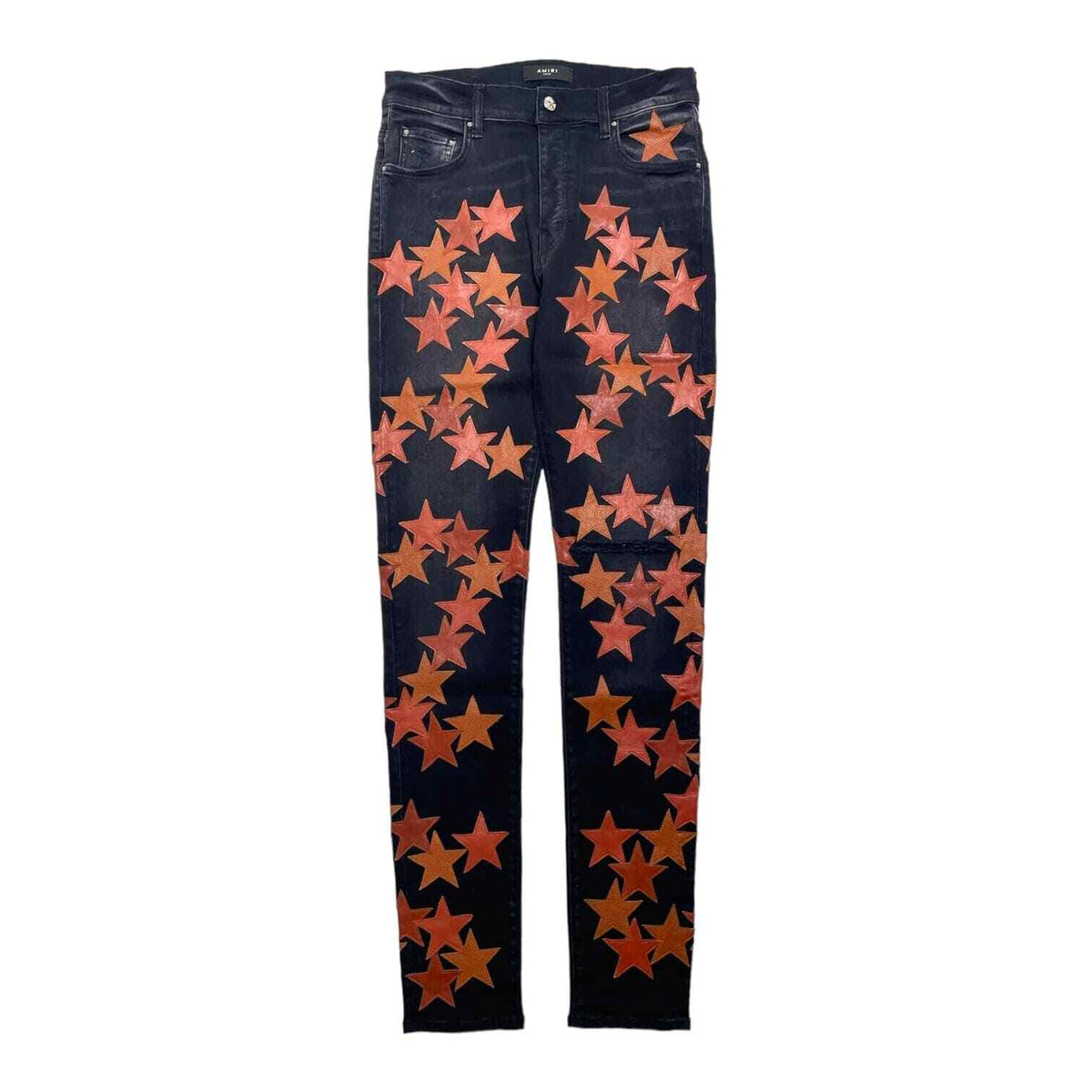 Amiri x Chemist Orange Leather Star Patch Jeans Aged Black