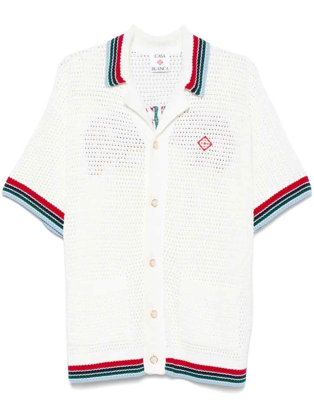 Casablanca Faux Knitted Crochet Top White/Red/Green